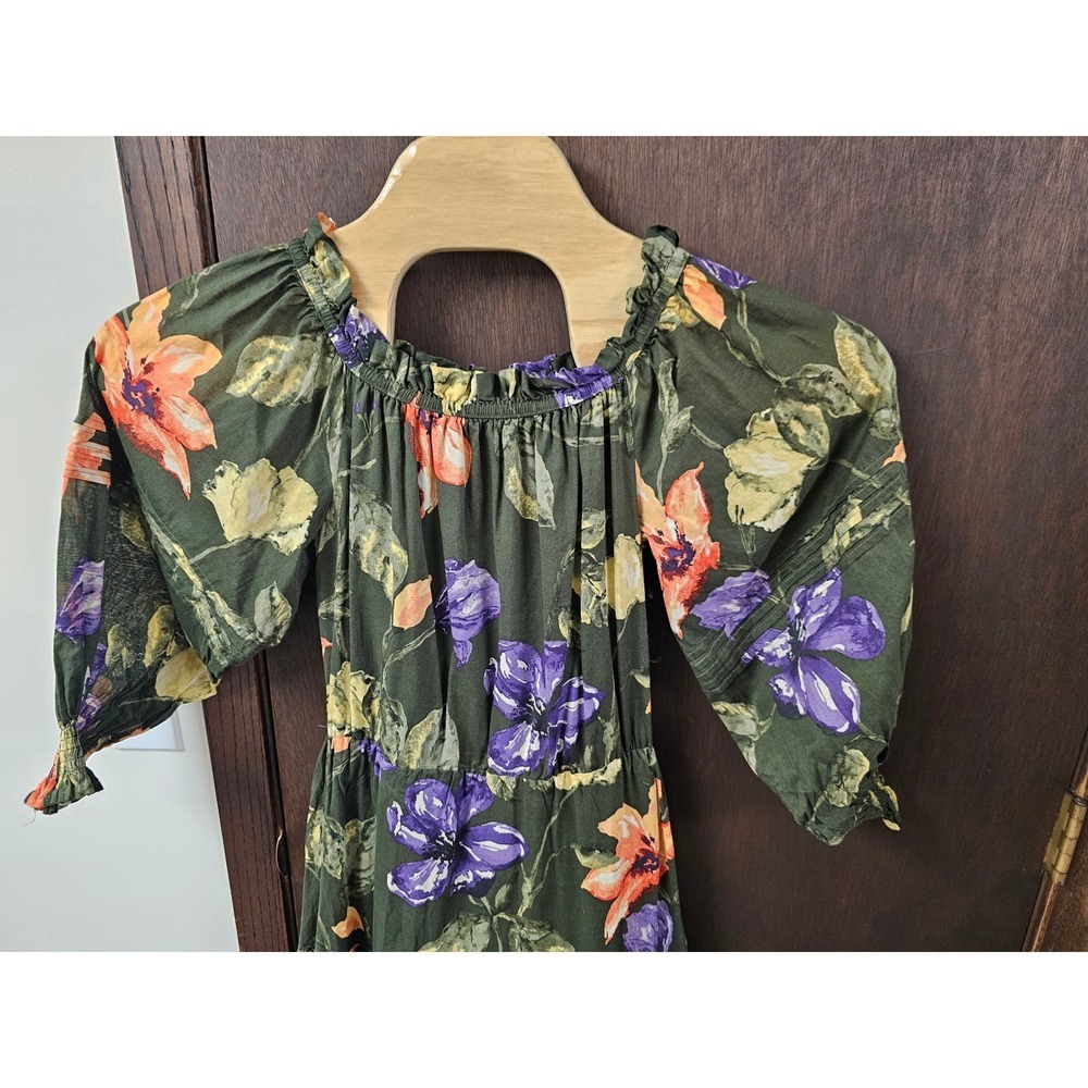 Lauren Ralph Lauren Floral Tiered Midi Dress Olive Green Purple Orange Size 6 - Picture 3 of 9